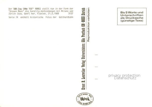 Eisenbahn Railway Chemin de Fer SBB zug RAe TEE 1055 – Bild 2