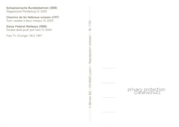 Eisenbahn Railway Chemin de Fer Schweiz SBB Dopelstock Pendelzug IC 2000 – Bild 2