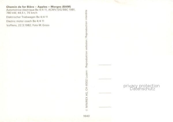 Eisenbahn Railway Chemin de Fer Chemin de fer Biere Apples Morges BAM BE 4/4 11 – Bild 2