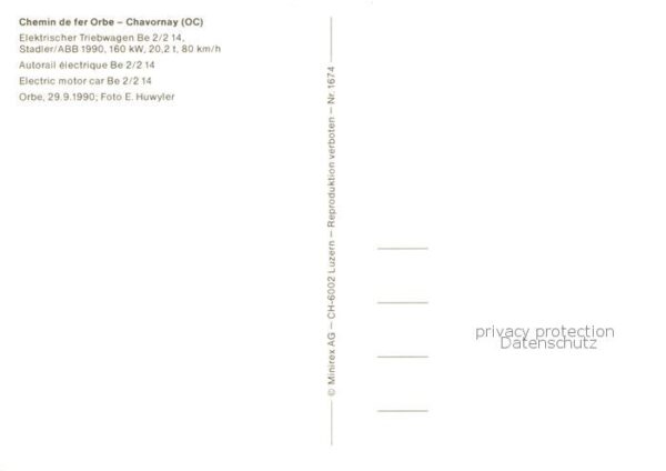 Eisenbahn Railway Chemin de Fer Chemin de fer Orbe Chavornay OC Elektrischer Tri – Bild 2