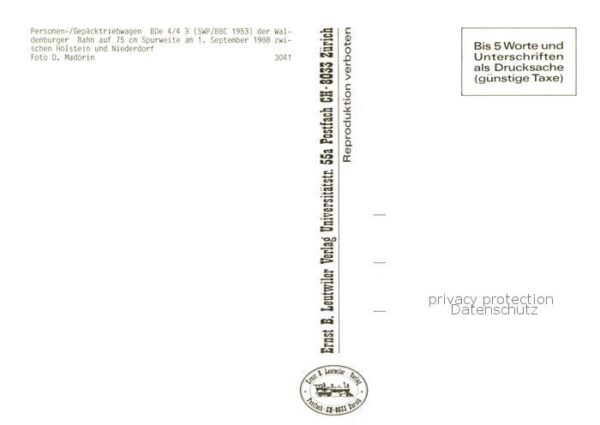 Eisenbahn Railway Chemin de Fer Personen Gepaecktribwagen BDe 4/4 3 Waldenburger – Bild 2