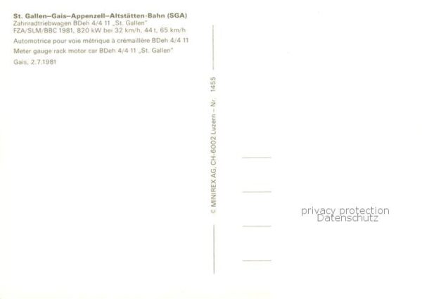 Eisenbahn Railway Chemin de Fer St.Gallen-Gais-Appenzell-Altstaetten-Bahn SGA Za – Bild 2