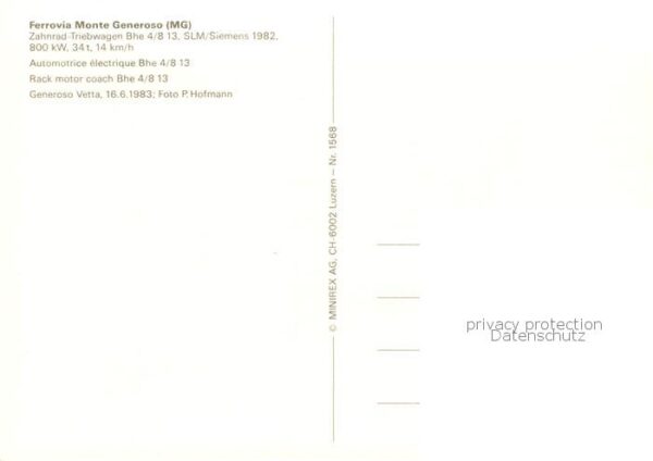 Zahnradbahn Rack Railway-- Ferrovia Monte Generoso MG Triebwagen Bhe 4/8 13 – Bild 2
