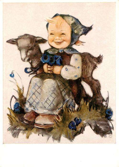 Hummel Kuenstler-AK-Nr. 5859 Maedchen laemmchen Lito