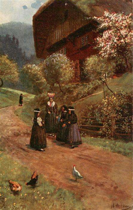 Hoffmann Heinrich Kuenstlerkarte Nach dem Kirchengang St.Georgen