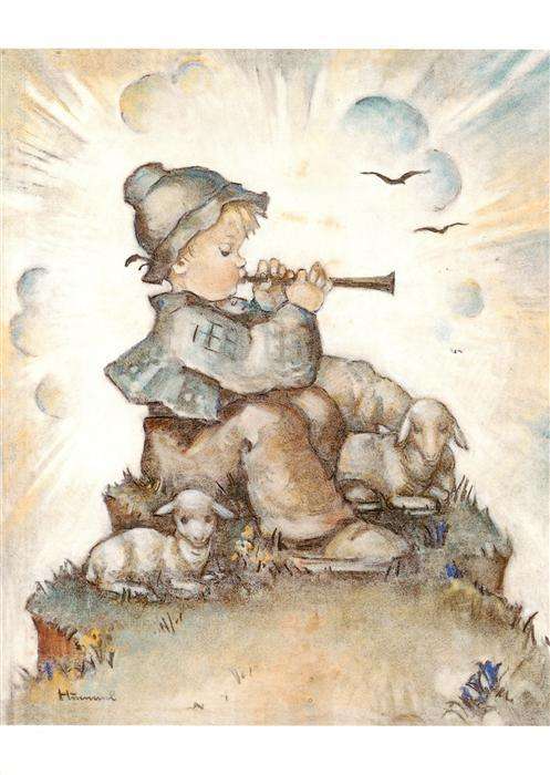 Hummel Kuenstler-AK-Nr. Nr.814 Der Floeterspieler Litho