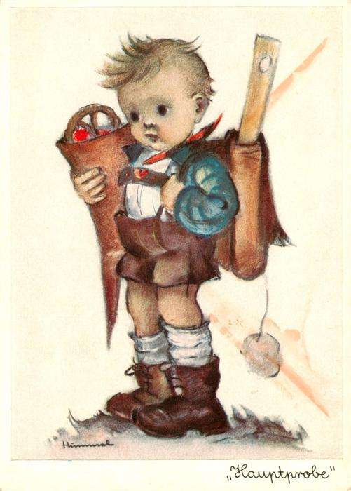 Hummel Kuenstler-AK-Nr. Nr.5223 Josef Mueller Hauptprobe Schulanfanf Kind Zucker