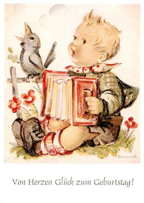 Hummel Kuenstler-AK-Nr. Duett Kind Vogel Singen
