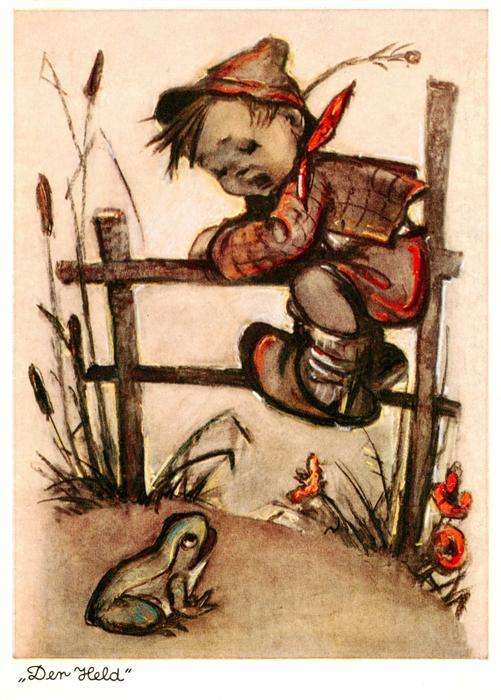 Hummel Kuenstler-AK-Nr. Nr.4782 Josef Mueller Der Held Kind Frosch