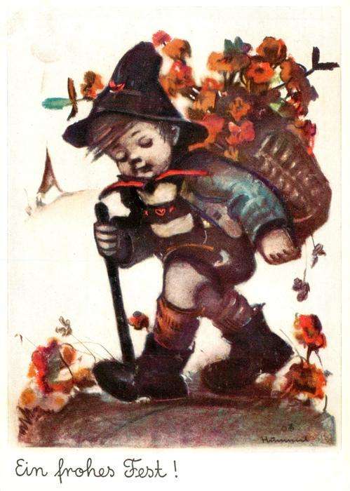 Hummel Kuenstler-AK-Nr. Nr. 5197 Josef Mueller Ein frohes Fest junge Blumen