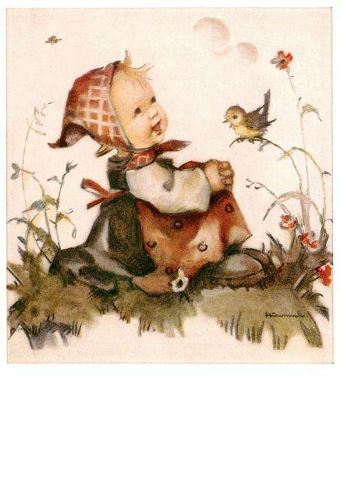 Hummel Kuenstler-AK-Nr. Nr. 5896 Josef Mueller Kind Vogel