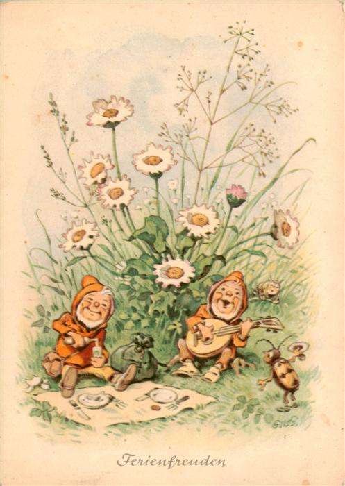 Zwerge Dwarfs Nains Ferienfreuden Litho