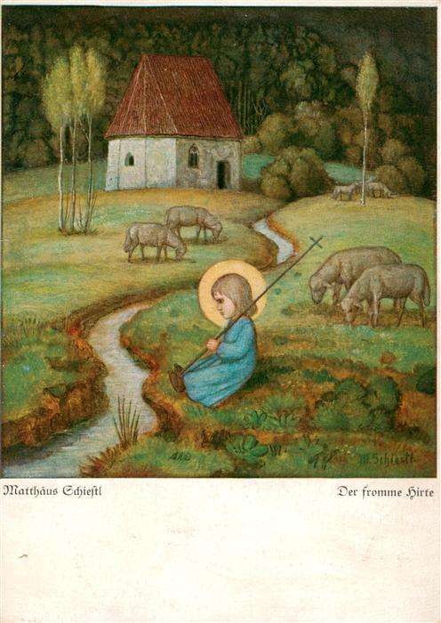 Kuenstlerkarte Alte Kuenstler Wiechmann Matthaus Schieftl Der fromme Hirte