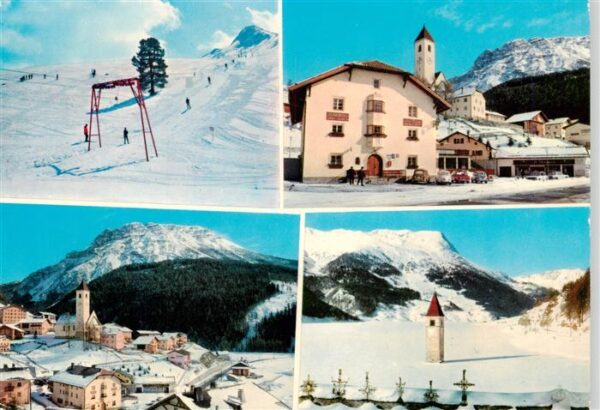 Curon Nuova Neugraun IT Gasthof Zur Traube Post Sklift Panorama Versunkener Kirc
