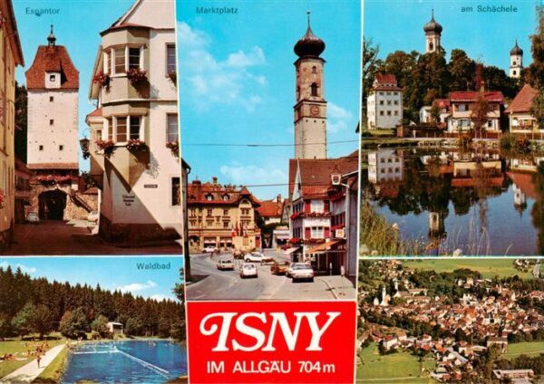 Isny Allgaeu Esgantor Marktplatz am Schaechele Waldbad Fliegeraufnahme
