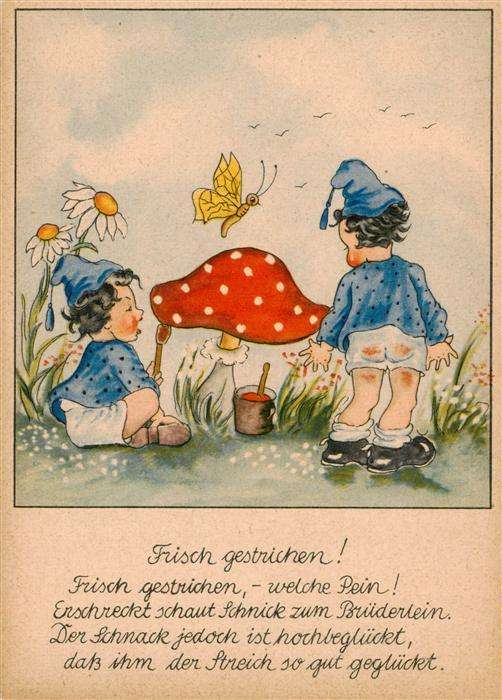 Zwerge Dwarfs Nains Kinder Schmeterling Pilz