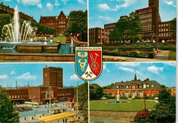 Oberhausen  NRW Friedensplatz Brunnen Rathaus Hauptbahnhof Schloss