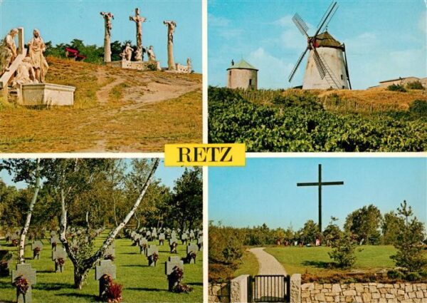 Retz Weinviertel AT Kalvarienberg Windmuehle Soldatenfriedhof