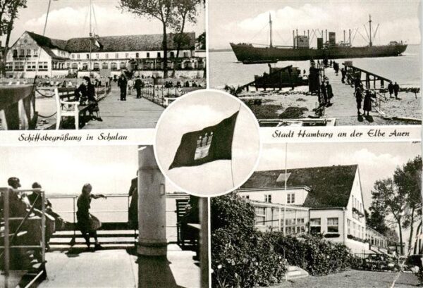 Schulau Wedel Schiffsbegruessung Stadt Hamburg an der Elbe Auen