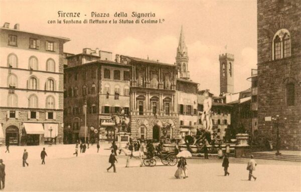Firenze Florenz Piazza della Signoria con la fontana di Nettuno e la Statue di C