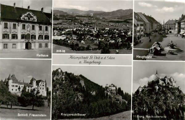 St Veit Glan Kaernten AT Rathaus Schloss Frauenstein Panorama Kraigerschloesser