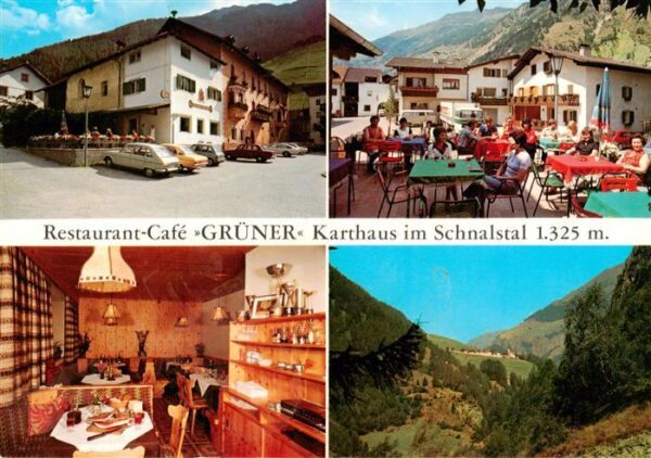 Karthaus Schnalstal Vinschgau Restaurant Cafe Gruener Gastraum Freiterrasse Pano