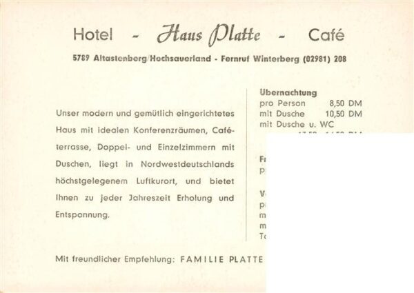 Altastenberg Gasthof Pension Haus Platte – Bild 2