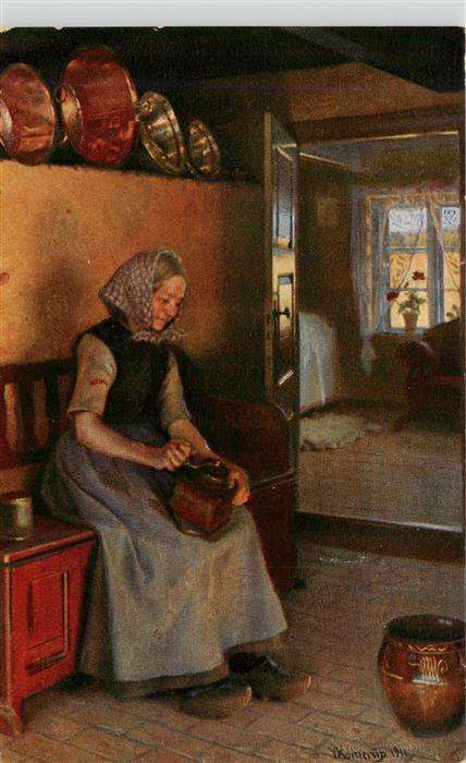 Kornerup Valdemar Kuenstlerkarte Die Alte in der Kueche Daenische Kunst Nr.8014