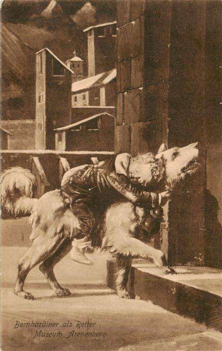 Bernhardiner Hund Dog Chien Museum Arenenberg Bernhardiner als Retter J. Walser