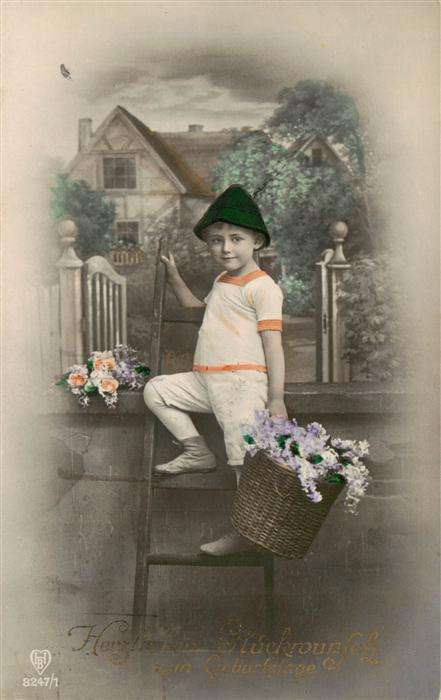 Foto HB Nr. Nr. 8247/1 Glueckwunsch zum Geburtstag Kind Korb Hut