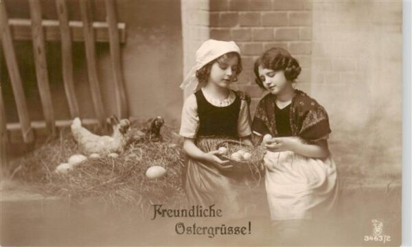 Foto RPH Nr. Nr. 3463/2 Freundliche Ostergruesse Kinder Eier Huenner