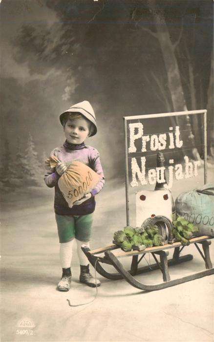 Foto RLK Nr. Nr. 5409/2 Prosit Neujahr Kind Schliten
