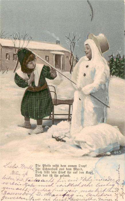Kinder Child Enfants Winter Schneemann Schliten