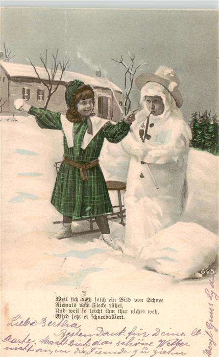 Kinder Child Enfants Winter Schneemann Schliten