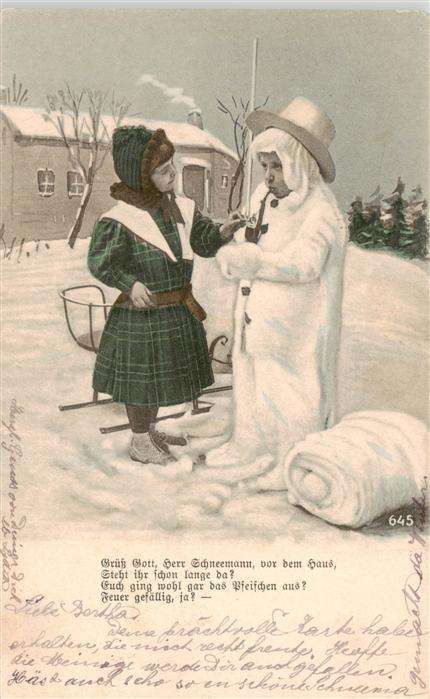 Kinder Child Enfants Schneemann Pfeiffe Schliten