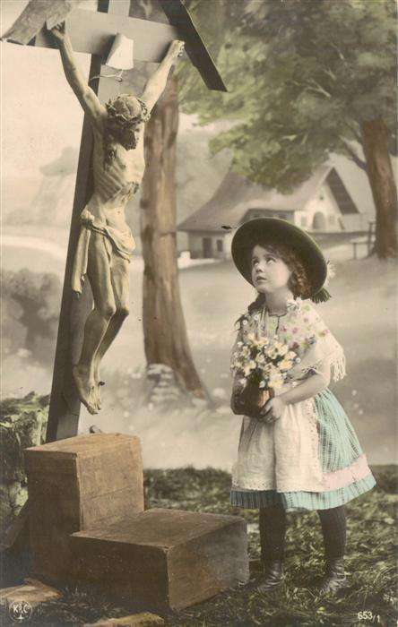 Foto KC Nr. Nr. 653 Kind Blumen Jesus Kreuz