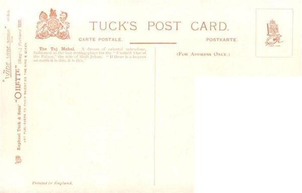 Verlag Tucks Oilette Serie Nr. Nr. 7237 The Taj Mahal AGRA – Bild 2