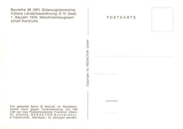 Eisenbahn Railway Chemin de Fer Baureihe 58 Gueterzuglokomotive  G 12 Baujahr 19 – Bild 2