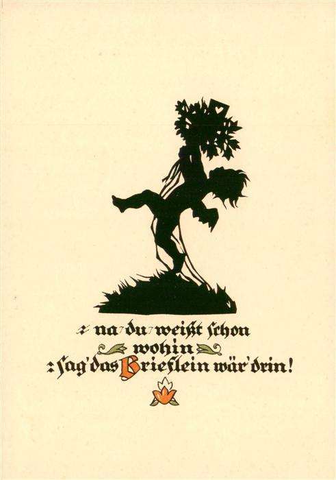 Scherenschnitt Schattenbildkarte Zittau W.Friedlers Antiquariat Kind Bluemen