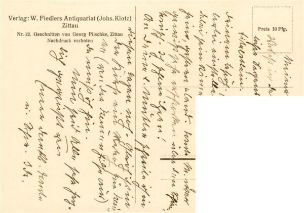 Scherenschnitt Schattenbildkarte Zittau W.Friedlers Antiquariat Kind Bluemen – Bild 2