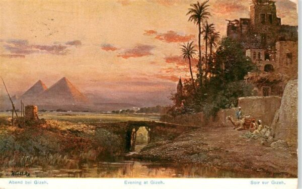 Gizeh Giza Egypt Abendstimmung mit Pyramiden im Hintergrund