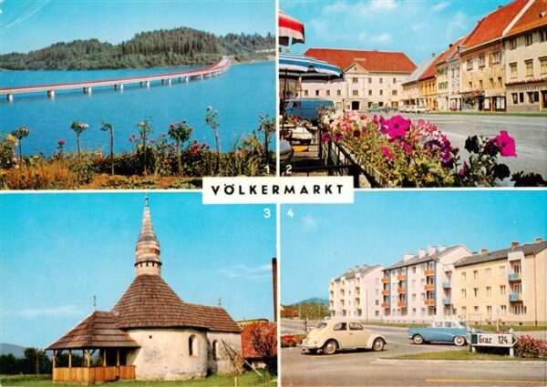Voelkermarkt Edling Stausee mit Bruecke Hauptplatz Karner Neuer Stadtteil