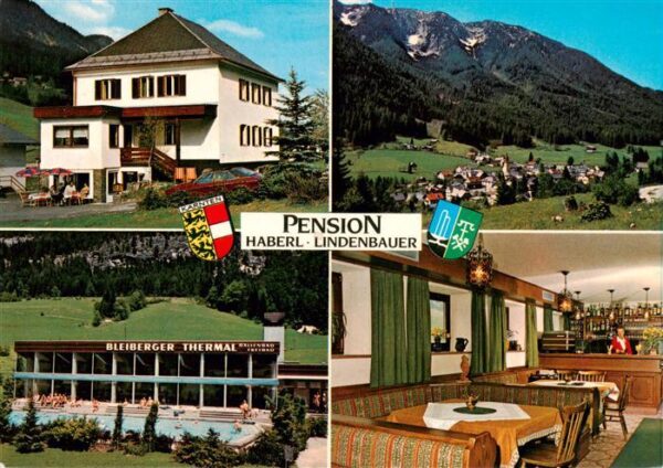Bad Bleiberg Kaernten AT Pension Haberl Lindenbauer Gastraum Panorama Thermalbad