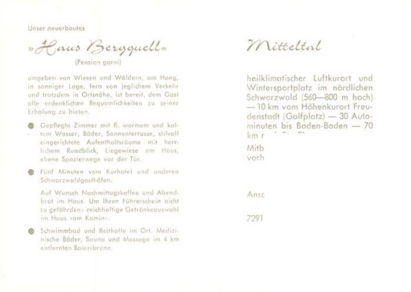 Mitteltal Schwarzwald Pension Haus Bergquell Gastraum Fremdenzimmer – Bild 2