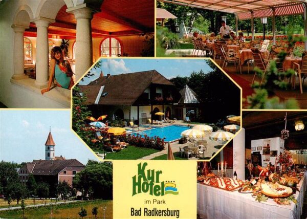 Bad Radkersburg Kurhotel im Park Arkaden Schwimmbad Gastraum Kirche Bueffet