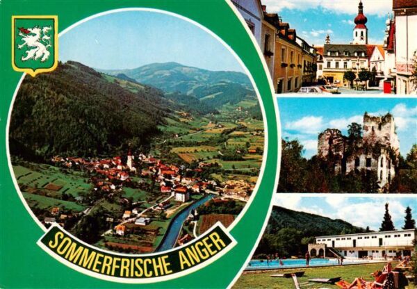 Anger Steiermark AT Fliegeraufnahme Marktplatz Ruine Schwimmbad