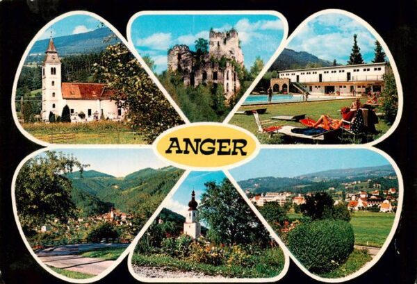 Anger Steiermark AT Kirche Ruine Schwimmbad Panorama