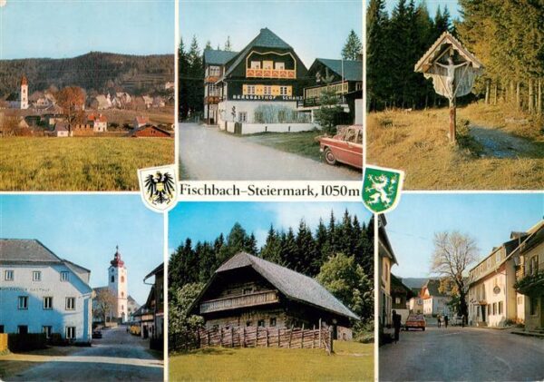 Fischbach Steiermark AT Panorama Gasthof Zink Wegekreuz Kirche Ortspartien