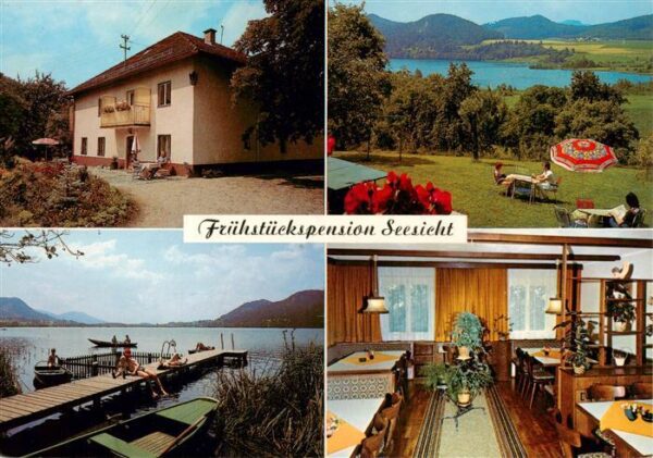 St Georgen Laengsee Kaernten AT Fruehstueckspension Seesicht Gastraum Bootssteg