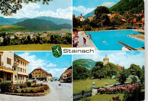 Stainach Panorama Ortspartie Freibad Park